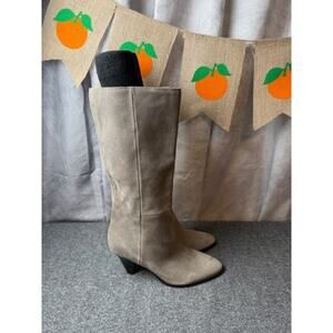 Nine West Boots Womens Size 6M Taupe CEYNOTE Suede Mid Calf Pointed Toe Heels